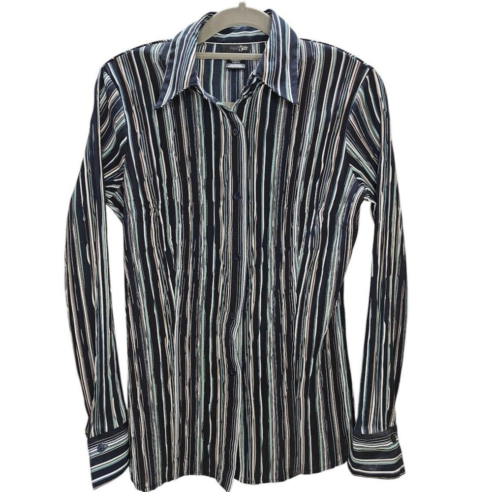 East 5th Women’s S Button Down Shirt Long Sleeve Navy Blue Multi-Color Striped